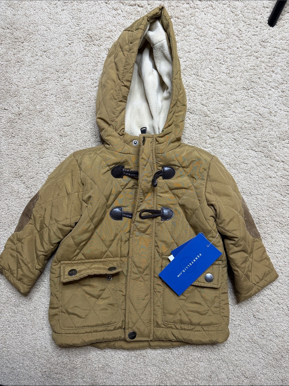 Perry Ellis Boy Tan Jacket with Cream Fleece Interior and Blue Label